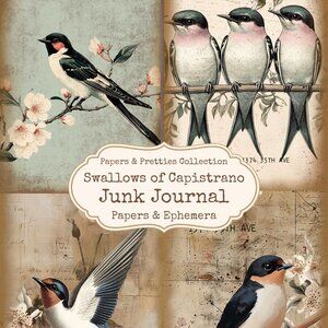 Junk Journal Swallows of Capistrano Papers & Ephemera Cut Out Book
